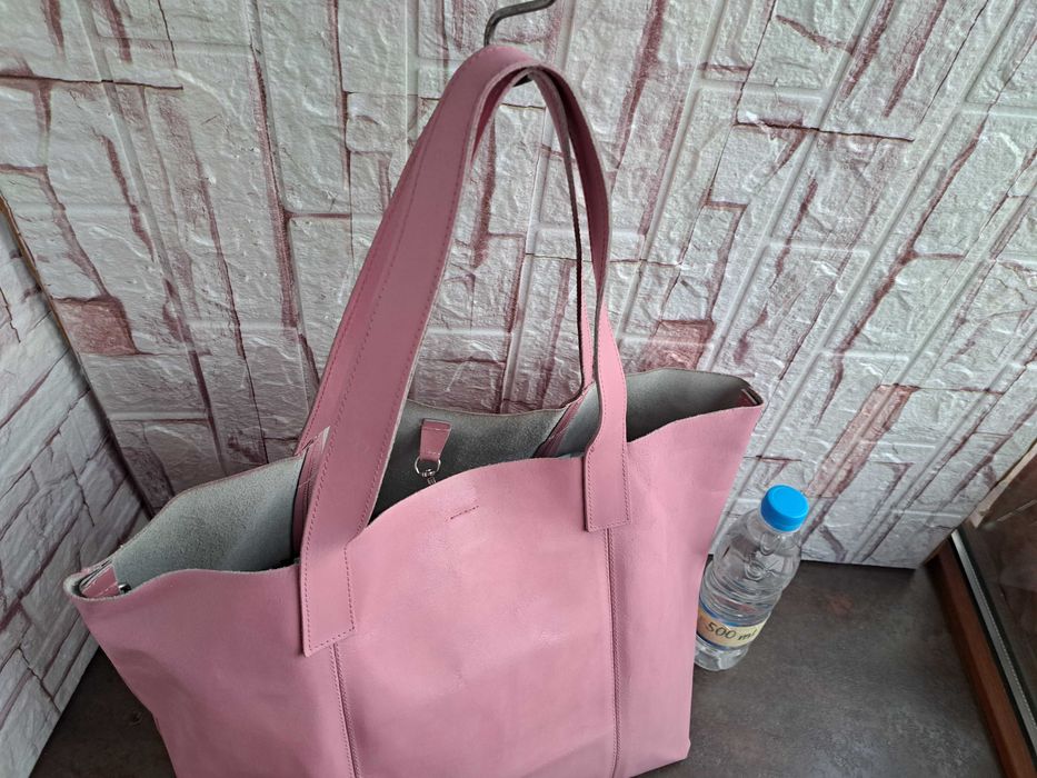 дамска чанта,розова кожена торба-естествена кожа