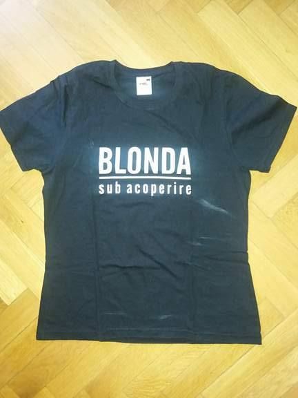Tricou dama negru cu scris/ text amuzant "Blonda sub acoperire" L