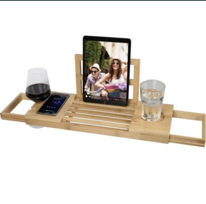 Tava-masa masuta de baie - cada din bambus,raft de depozitare,Sigilat