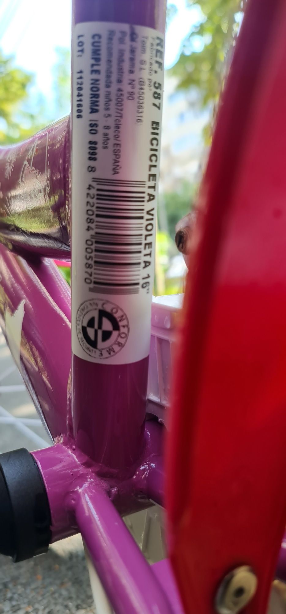 Bicicleta Violeta 16 inch cu cos fata spate pt copii