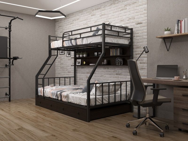 Детская Кровать Двухъярусная ВЕРОНА, матрас, полки и ящик