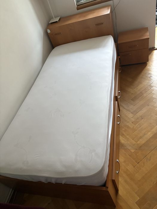 Cadru pat cu sertare, ladă, noptiera si saltea