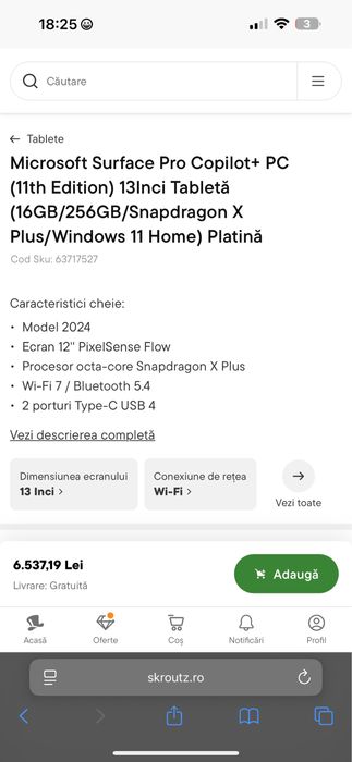 Tableta Microsoft Surface Pro Copilot+ PC (11th Edition) 13Inci