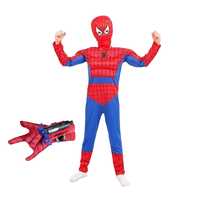 Set costum Ultimate Spiderman copii, 95-110 cm si manusa cu ventuze