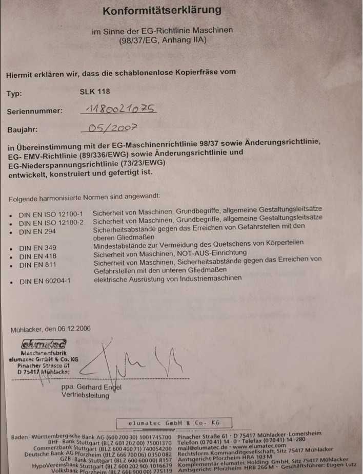Pantograf profesional german Elumatec SLK 118 (2017)