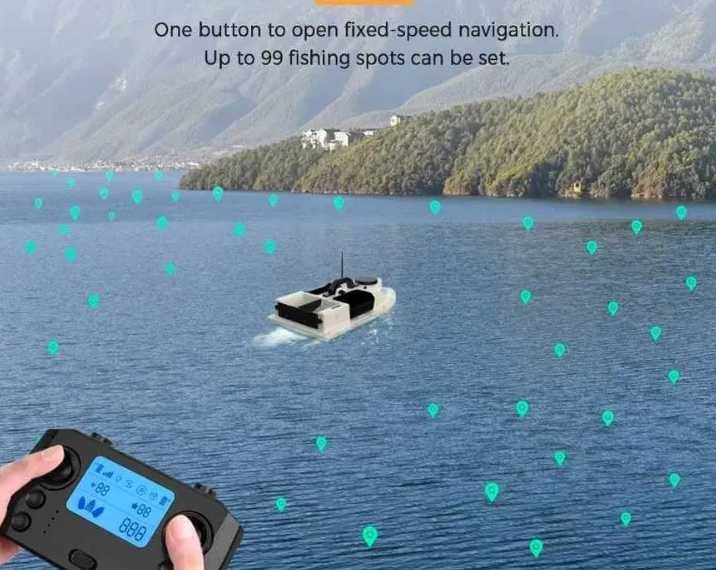 Лодка за захранка D19 GPS-100 точки 12000mAh батерия сак LED светлини