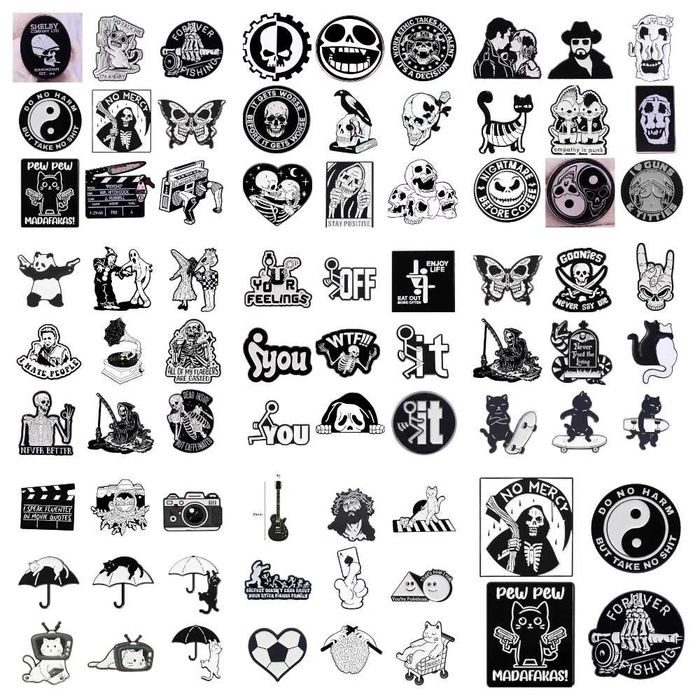 Стильные  аксессуарные черно-белые значки-броши на одежду кепку рюкзак