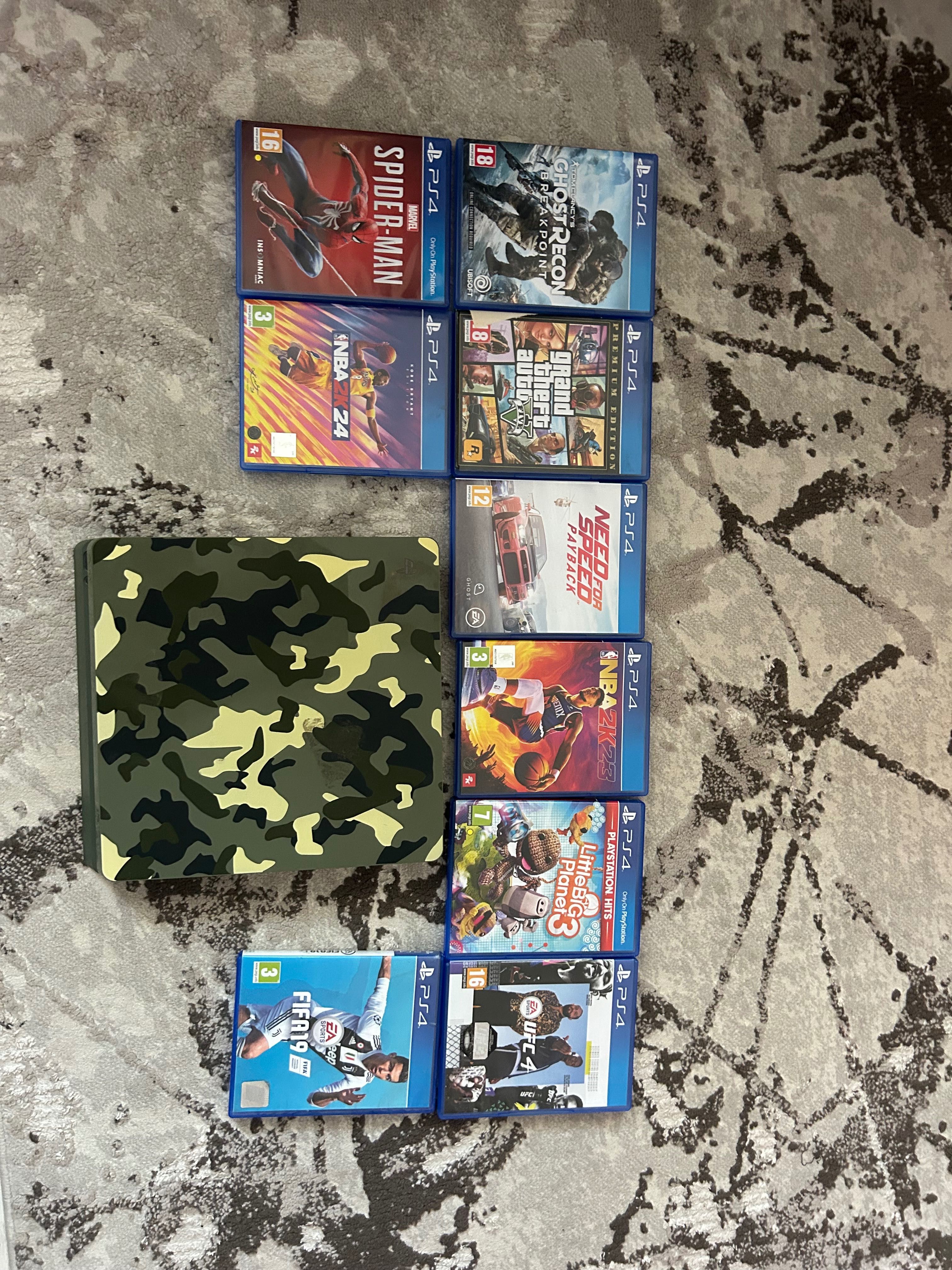 Playstation4 slim camouflage edition + джойстик +10 игри