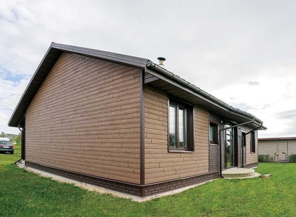 Сайдинг под дерево Винтаж. Под дерево, водосток, гибкая черепица.