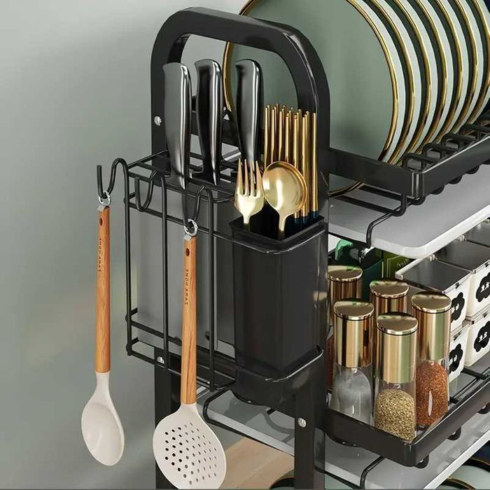 Сушилник за съдове на 3 нива Органайзер Черен Сушило