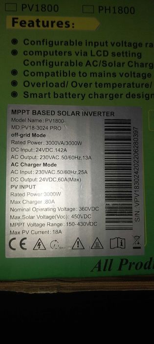 Inverter hibrid MUST solar 24volt  3KW
