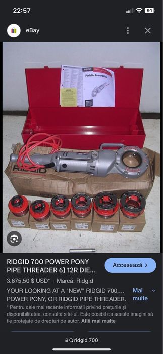Filiera electrica ridgid 700