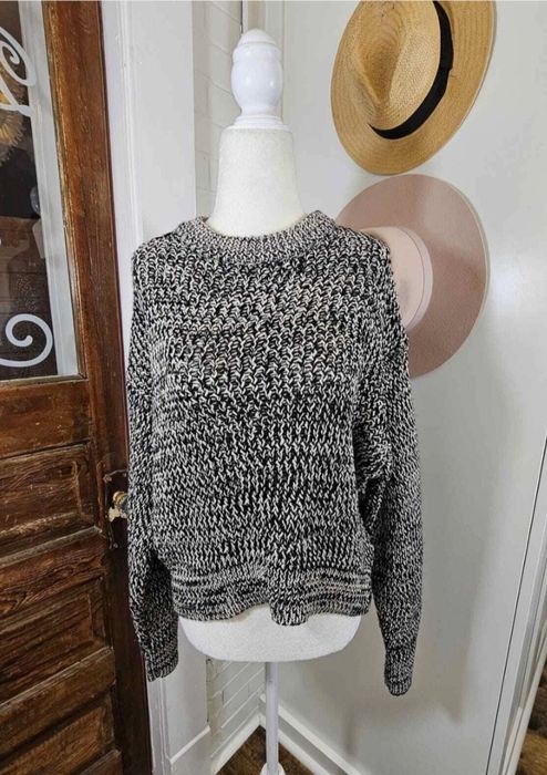 Дамски пуловер H&M, меланж черно бял, размер М, овърсайз