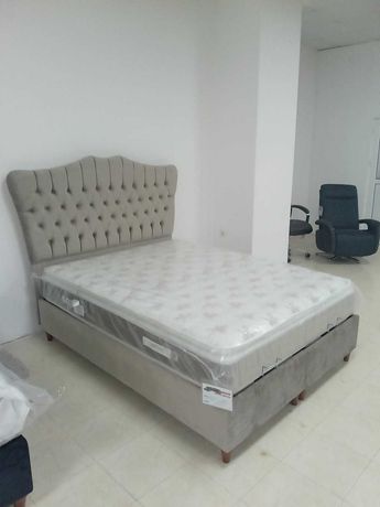 Ново двойно легло "Idol" с матрак цвят - бежов с повдигащ механизъм