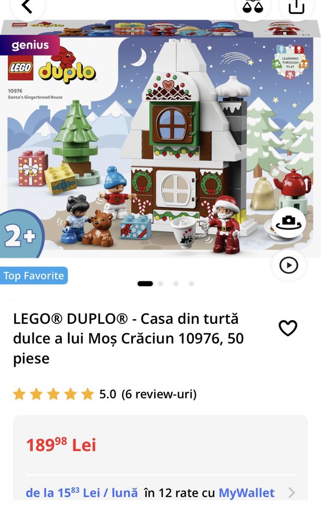 NOU sigilat LEGO® DUPLO®Casa din turtă dulce a lui Moș Crăciun 10976