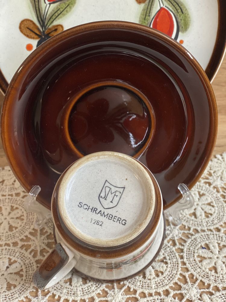 Ръчно рисуван керамичен сервиз за кафе -SMF SCHRAMBERG -1970  гд