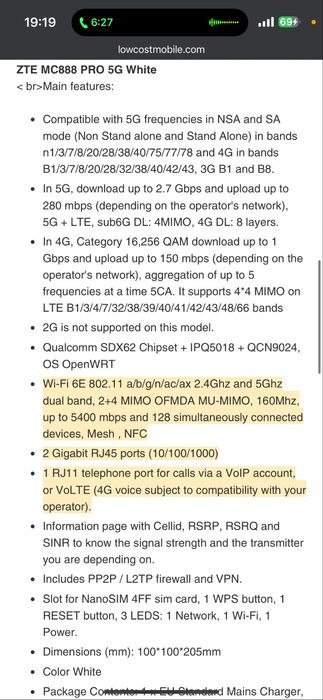 ZTE MC888 Pro 5g modem wifi 6