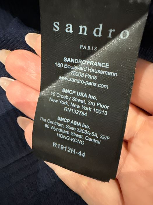 Тъмно синя плетена къса рокля Sandro