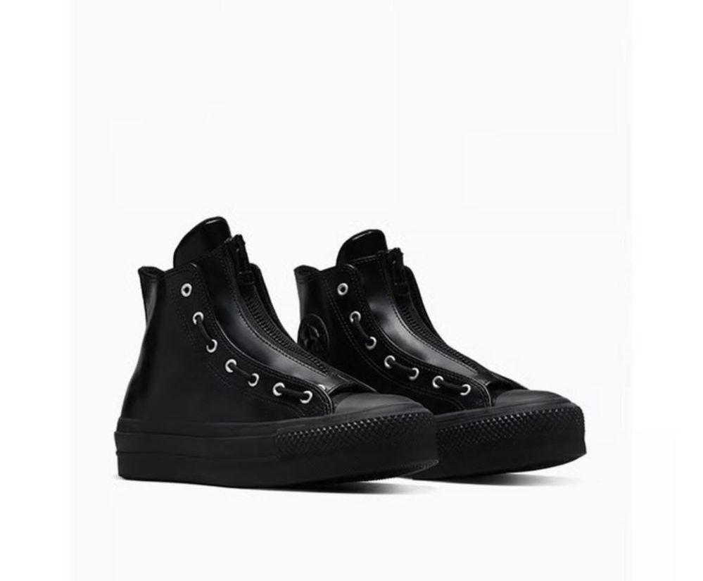 Черни кожени кецове Converse