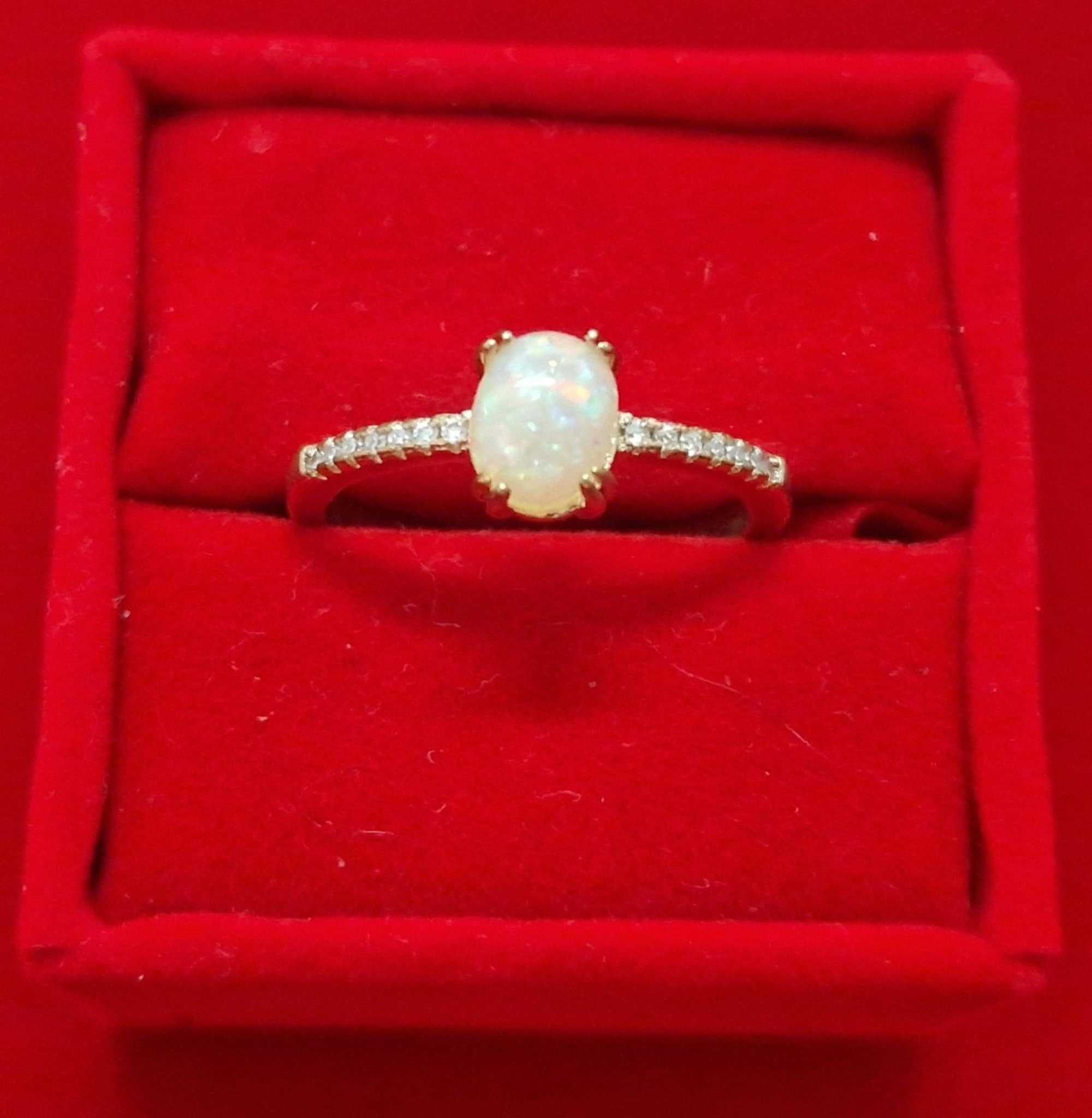 GR78, inel placat cu aur 14k, ideal logodna, zirconii si imitatie opal