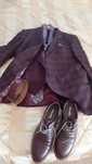 Costum XL bordo complet, pantofi, centura, camasa, cravata