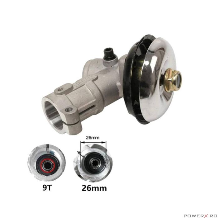Angrenaj unghiular, cap reductor pentru motocoasa, 9 caneluri 26 mm