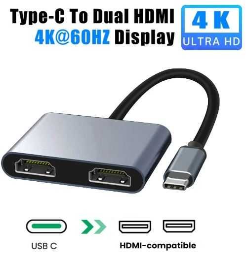 USB-C  към 2xHDMI Splitter