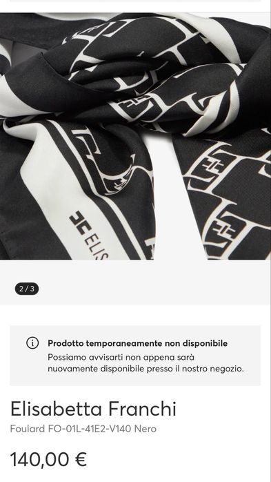 ELISABETTA FRANCHI Оригинален Копринена Шал с Монограм, Нов