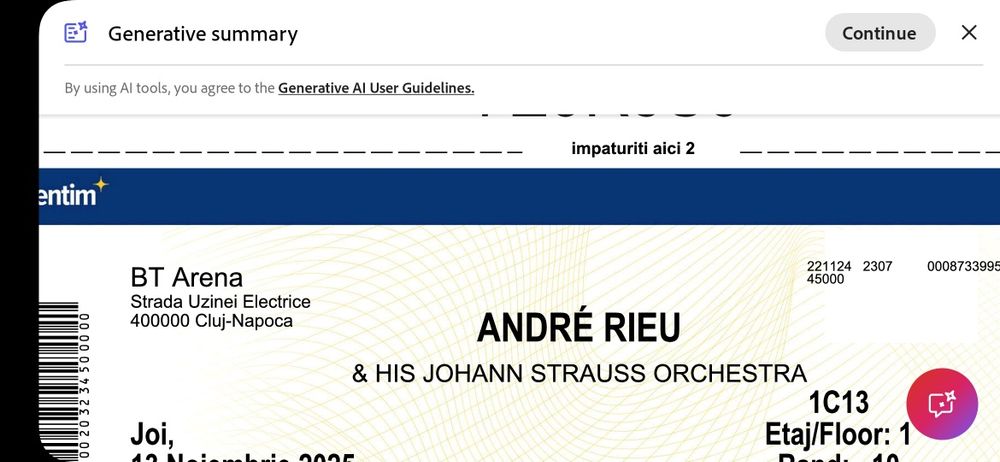 2 bilete Andre Rieu Cluj, categ 1, joi 13.11 orele 19:30