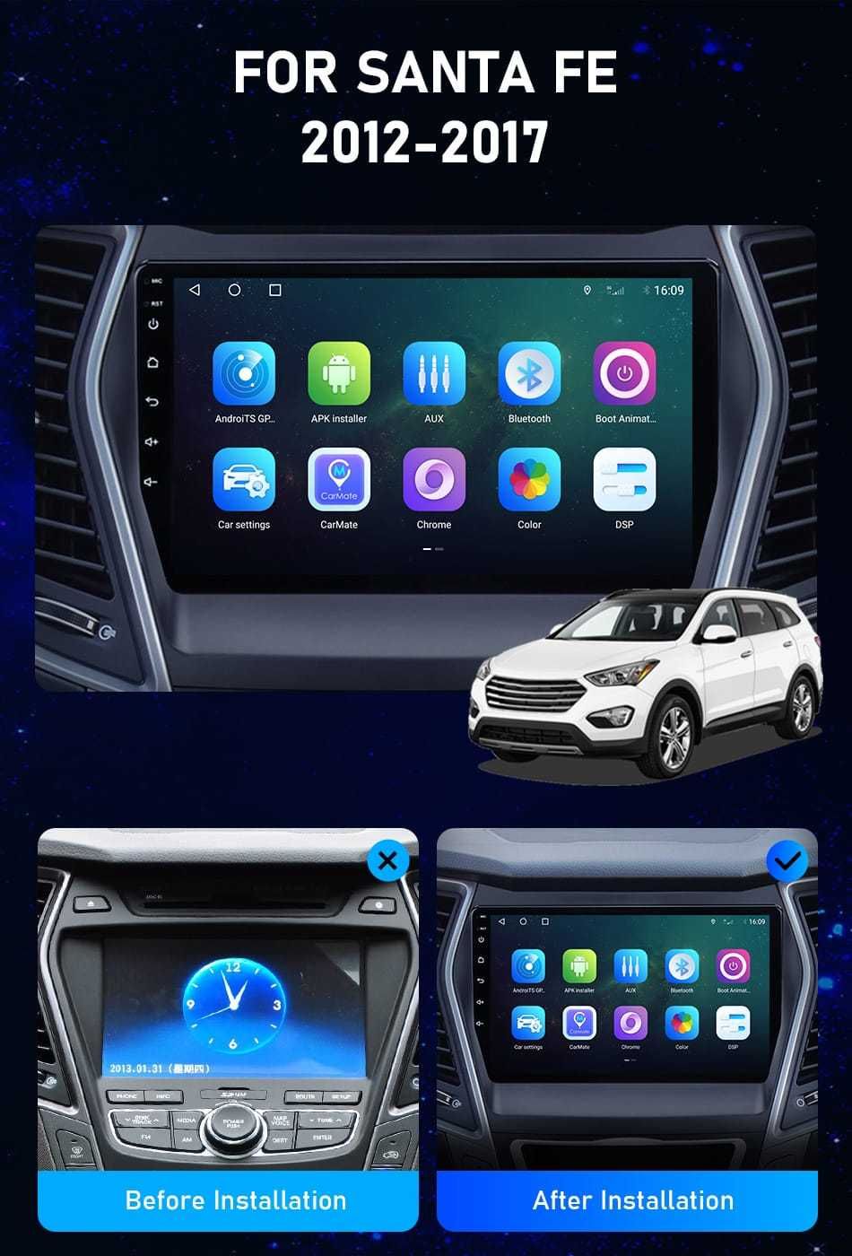 Navigatie android Hyundai Santa Fe 3  Waze YouTube GPS USB
