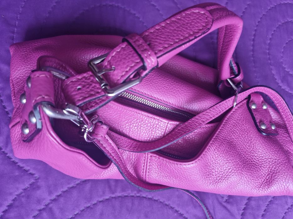 Geanta dama piele naturala fuchsia