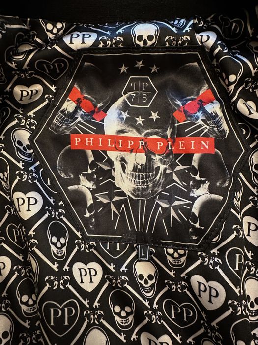 Черно мъжко яке от естествена кожа Phillip plein размер L промо цена