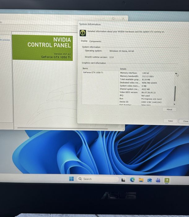 Asus Tuf Gaming! i5 th8/8gb/480 ssd! GTX 1050Ti 4GB! Functional!