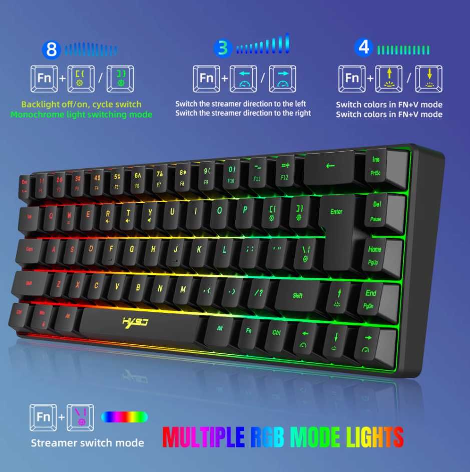 Гейминг клавиатура HXSJ, 68 Keys, RGB, (бяла)