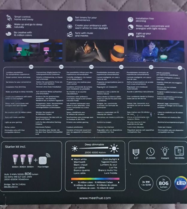 Pachet 3 becuri led RGB inteligente Philips Hue
