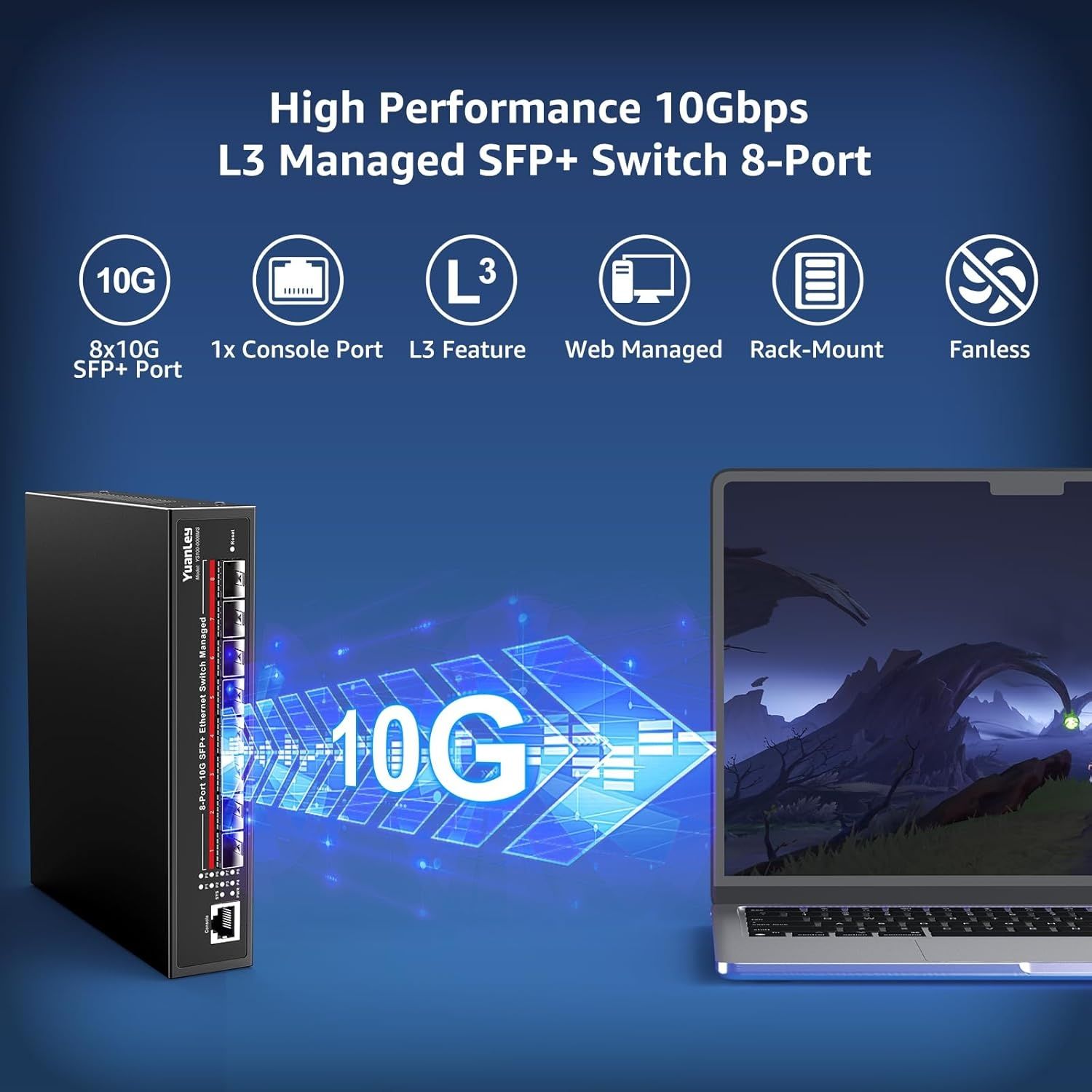 YuanLey 8 портов 10G SFP+ L3 управляем суич с до 160Gbps
