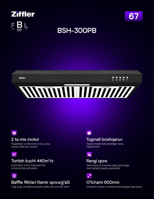 ZIFFLER/IMMER вытяжки 60/90 см.  Метал мотор. Супер качество