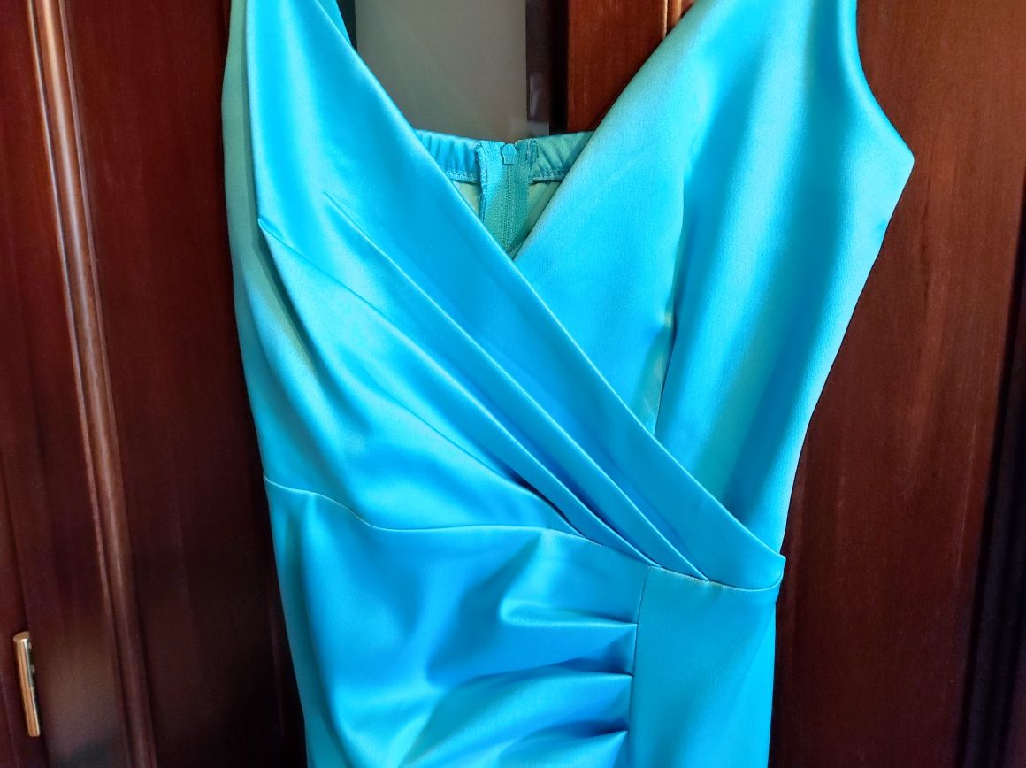 Rochie ocazie, midi, material fin lucios