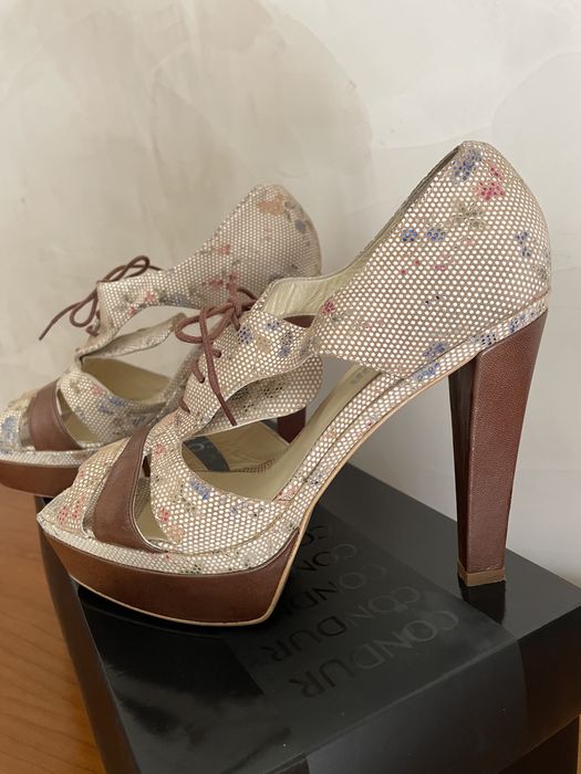 Pantofi sandale din piele cu toc Condur by Alexandru