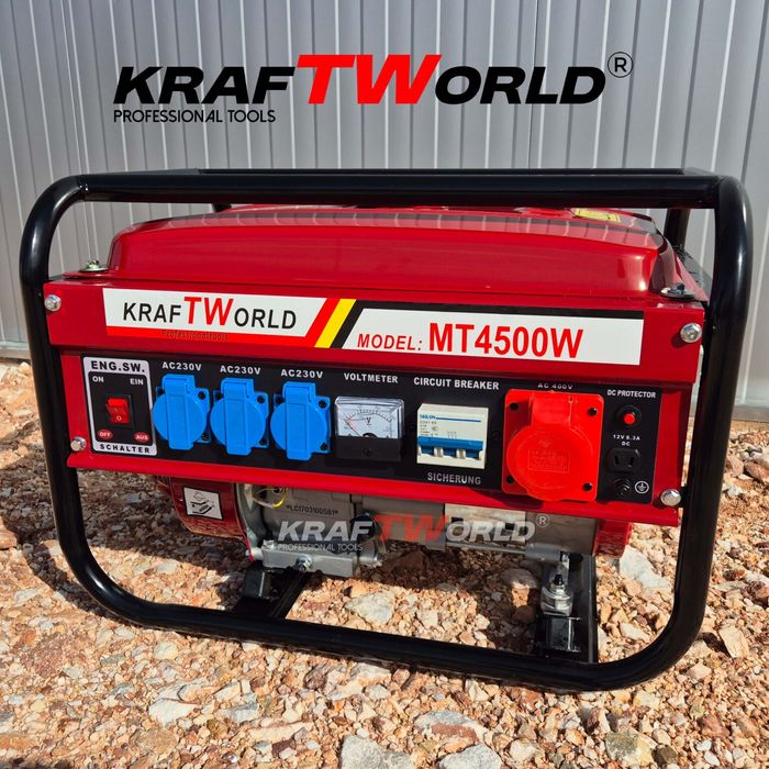 Четиритактов Бензинов Генератор за ток KraftWorld 4.5 kW монофазен агр
