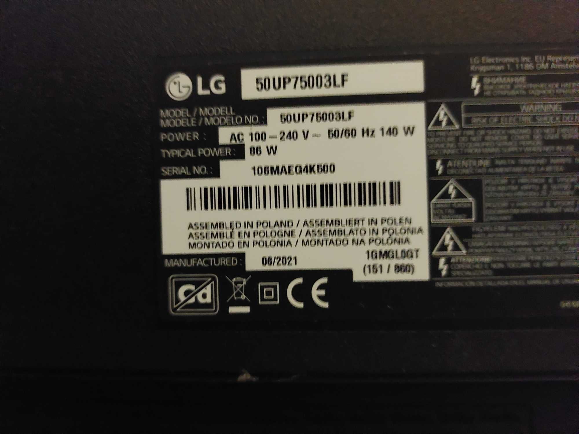 TV LG, ecran spart, 50UP75003LF