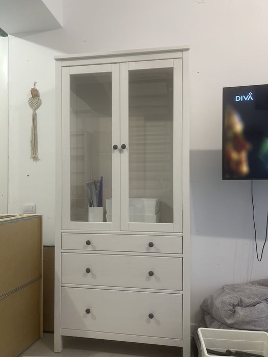 HEMNES Corp uşi sticlă+3 sertare, vopsit alb, 90x197 cm