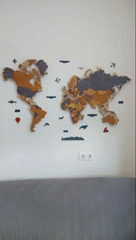 Карта мира из дерева. Декор для дома и офиса. Подарок детям