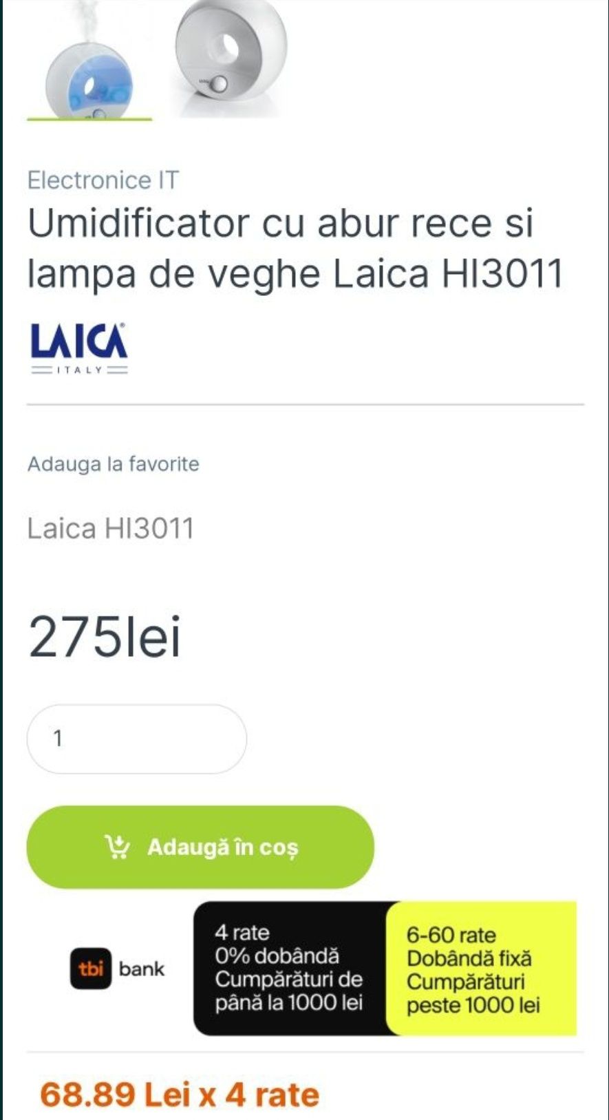 umidificator cu ultrasunete și lumina de veghe Laica