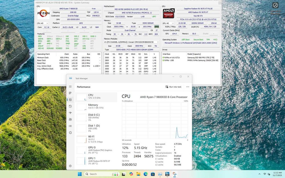 PC Gaming Ryzen 7 9800X3D RX 9070 XT 16GB