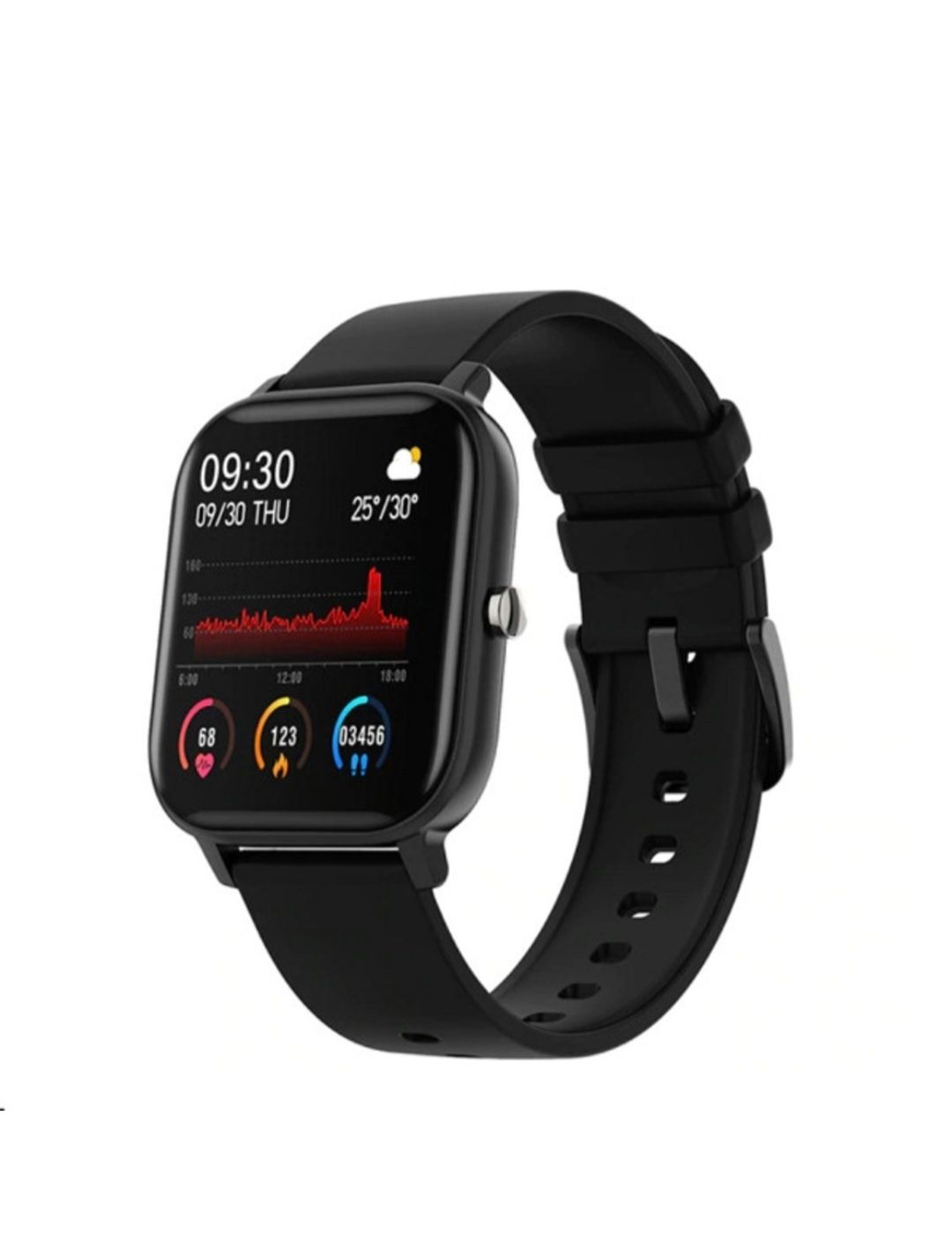 Ceas smartwatch NOU albastru/negru, ecran tactil color, waterproof