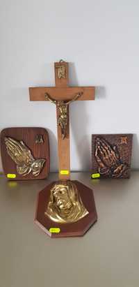 Crucifix/icoană veche din lemn și  bronz