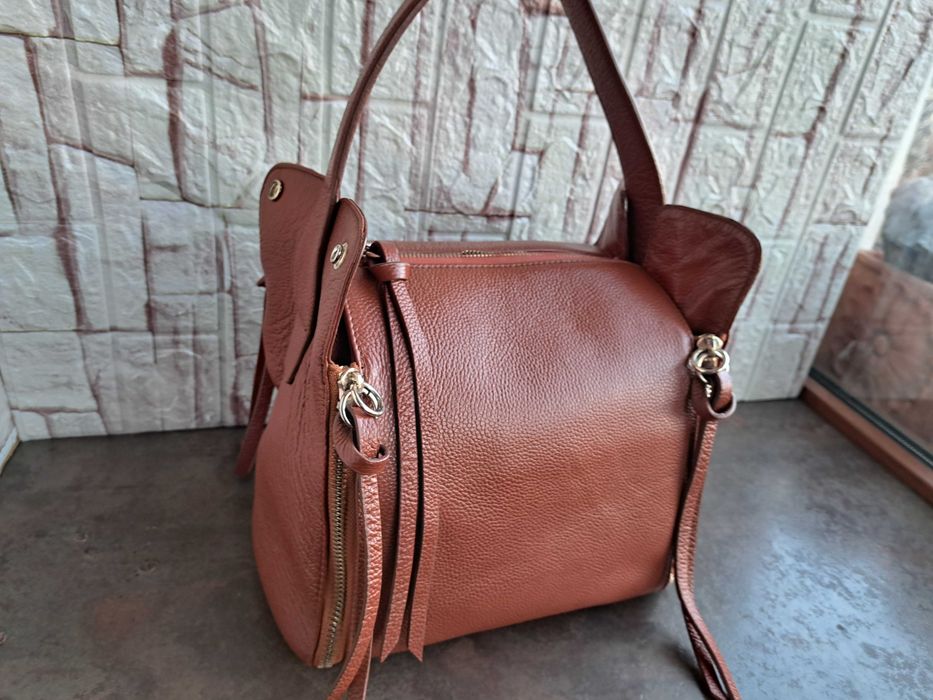 дамска чанта, кафява кожена-естествена кожа,