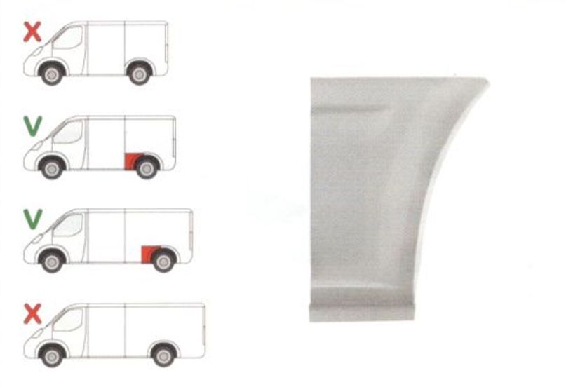 Segment reparatie aripa spate Ford TRANSIT (V184/5), 05.00-04.06, TRANSIT/TOURNEO (V347/8), 05.06-04.13, stanga/dreapta, Spate, inferior, in fata rotii