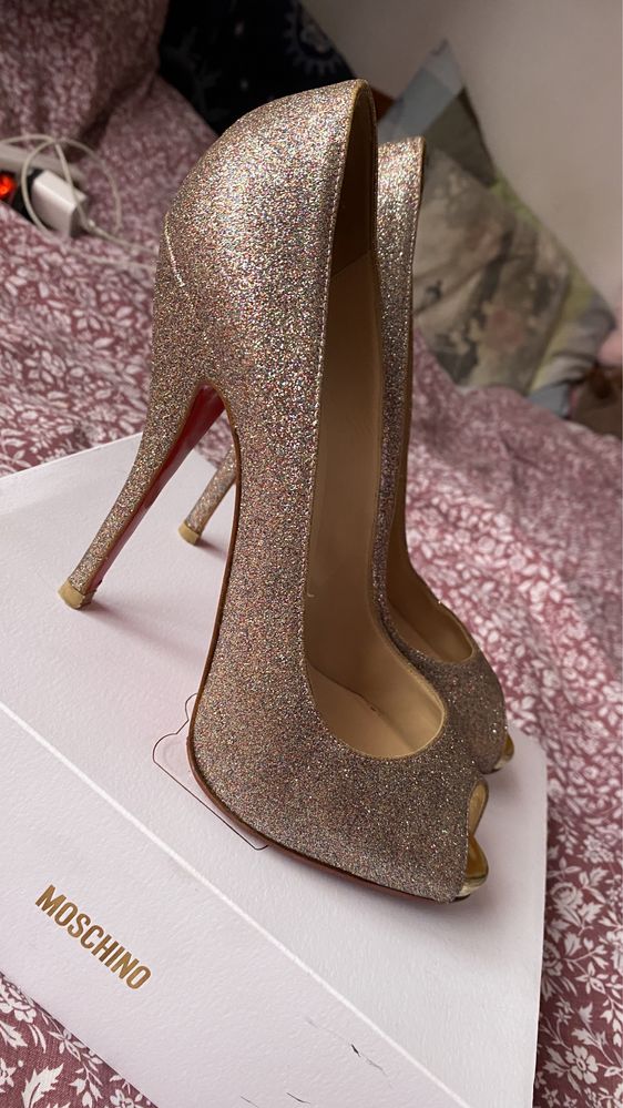 Christian Louboutin glitter peep toe heels